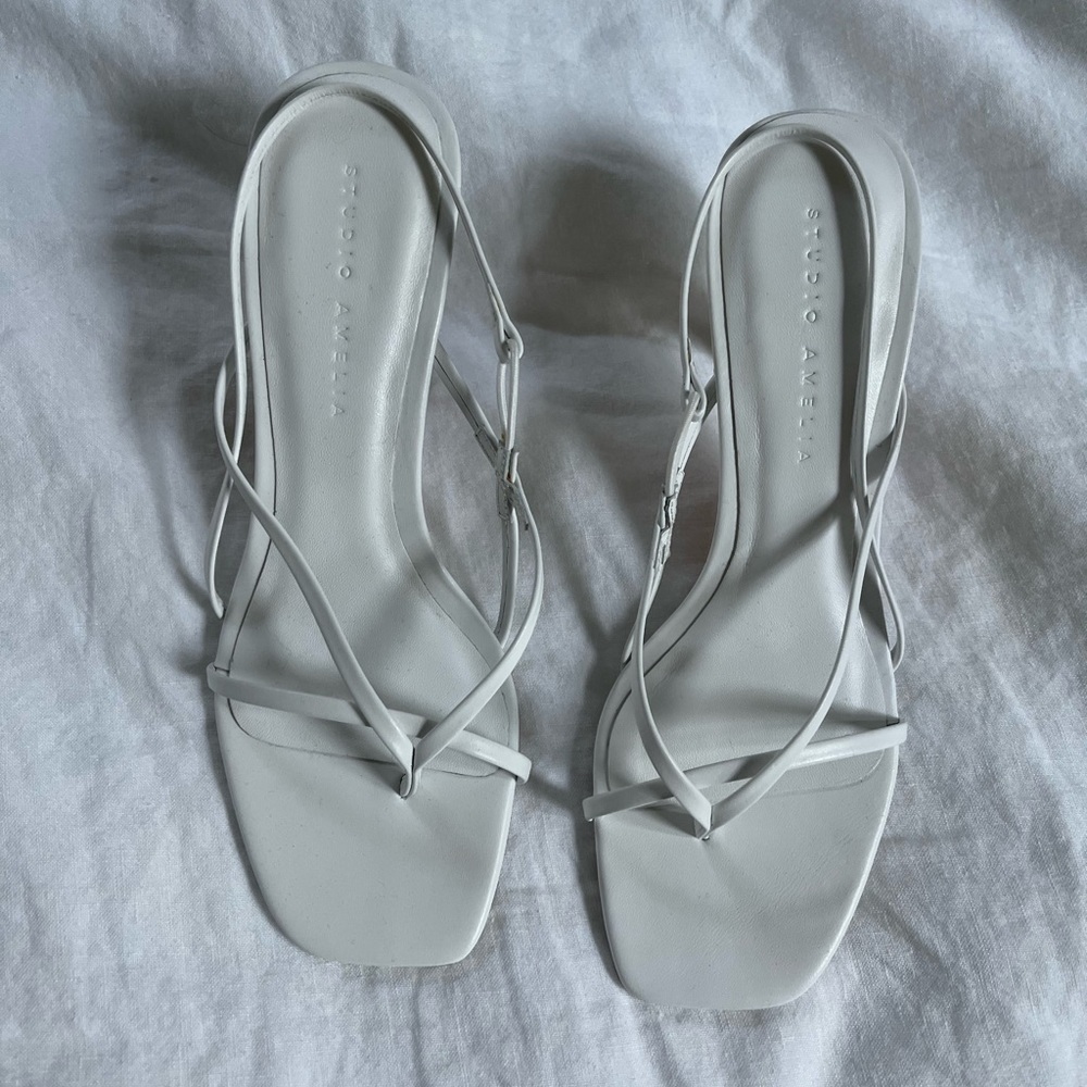 Studio Amelia White Leather Strappy Heels